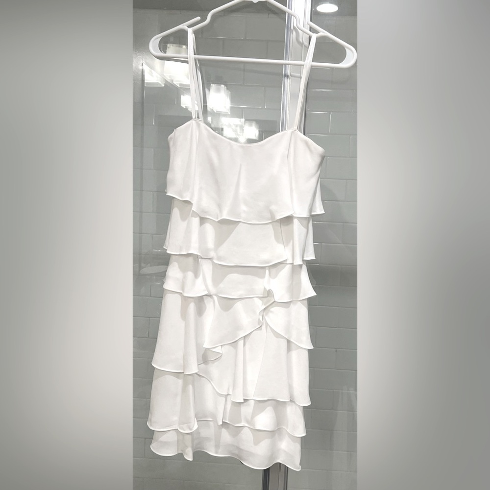 White ruffled tiered BCBG dress